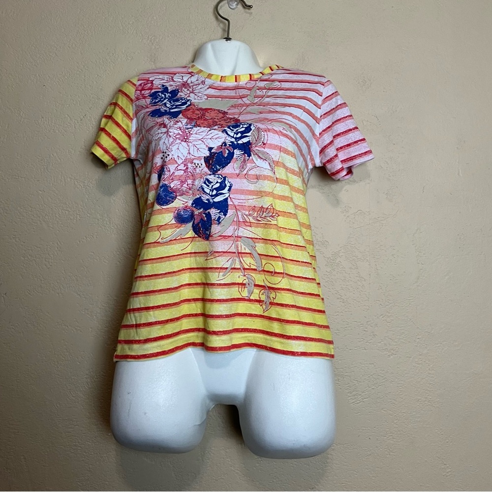 5/$25 Rebecca malone women short sleeve floral multicolor casual blouse Sz small